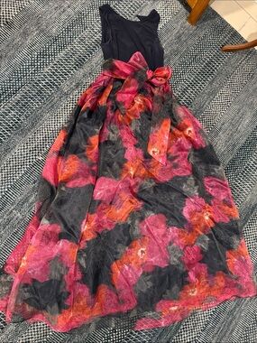 Women’s Navy Bodice Pink & Orange Floral Tulle Formal Dress